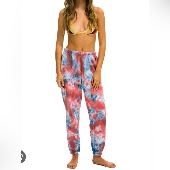 Aviator Nation Pants - Aviator Nation Light Weight Hand Dyed Sweatpants- Tie Dye Red